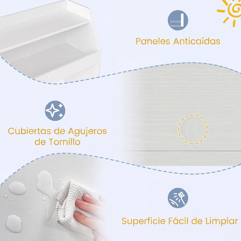 Estante de Arrumação para Brinquedos, 102 x 30 x 60 cm, Com 2 Estantes e 2 Gavetas, Branco