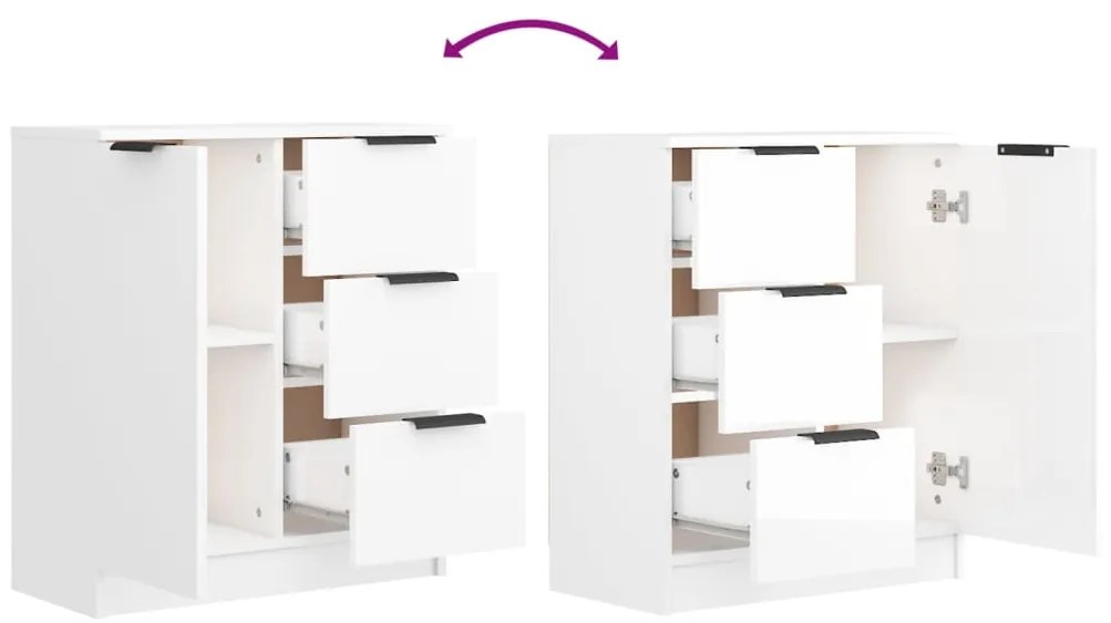 Aparadores 2 pcs 60x30x70cm madeira processada branco brilhante