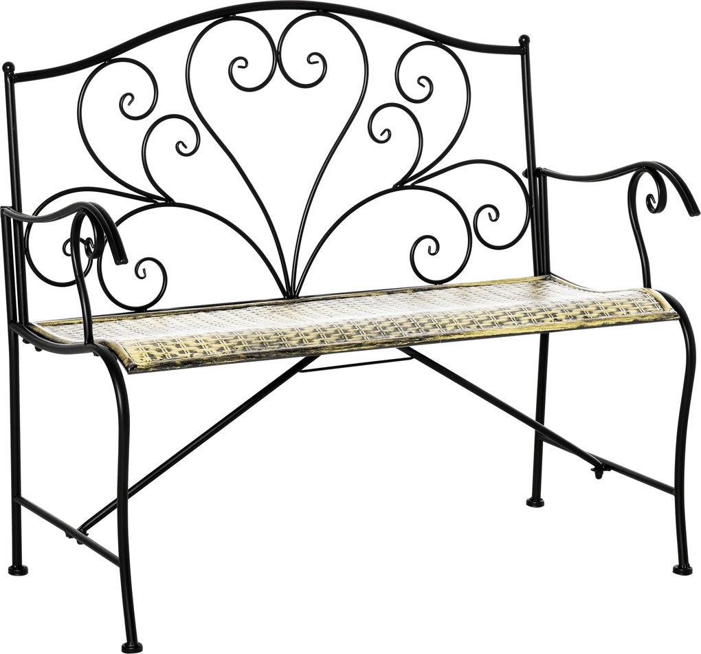 Outsunny Banco de Jardim 2 Lugares Estilo neorretro Ferro forjado Linhas fuseladas Metal Preto Dourado Efeito Envelhecido | Aosom Portugal