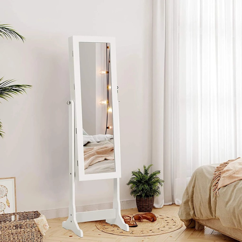 Armário para jóias com espelho com LED 41 x 151 x 36,5 cm branco