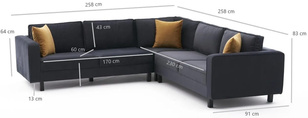 Sofá de Canto Kale – Antracite – 258 x 83 x 258 cm