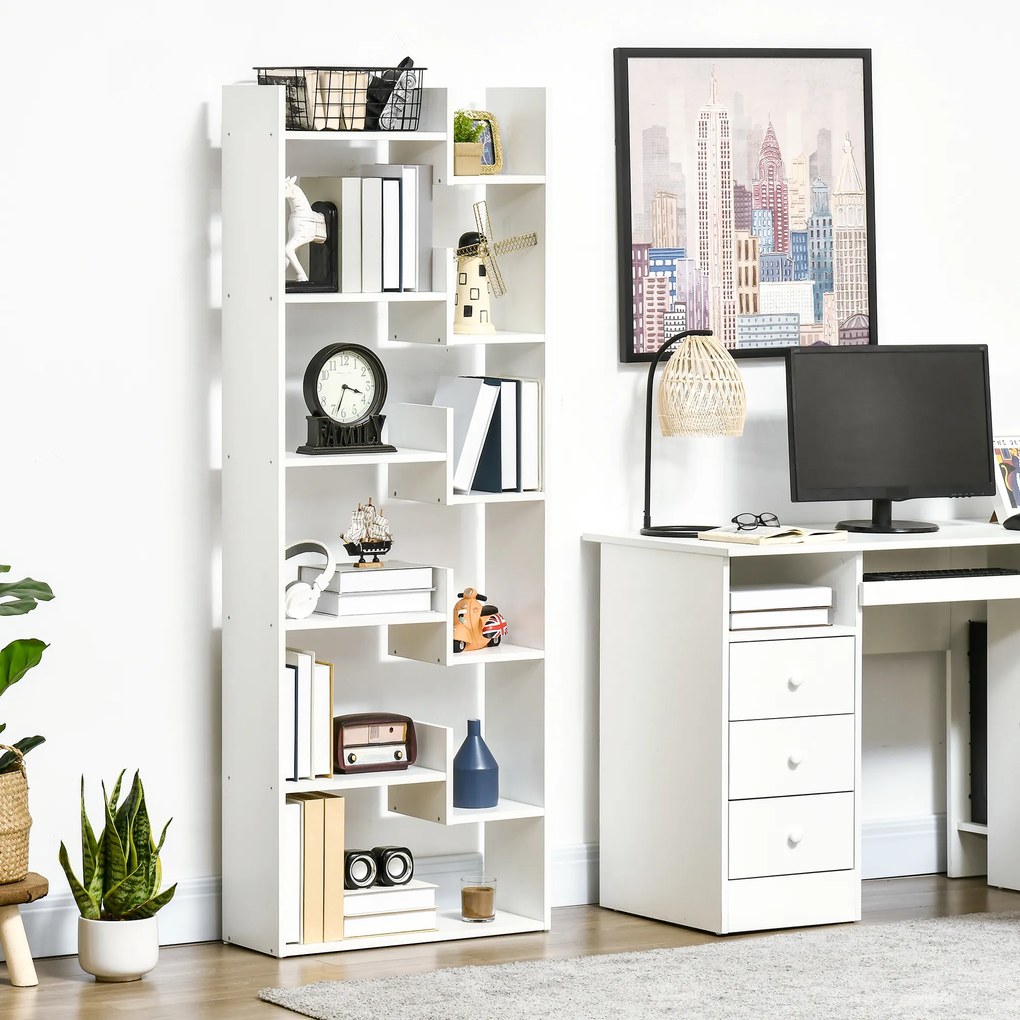 HOMCOM Estante para Livros de 6 Níveis Estante com 11 Compartimentos Abertos para Sala de Estar Escritório Estúdio Anti-Tombo Carga Máxima 100kg 61x21,6x162,6cm Branco