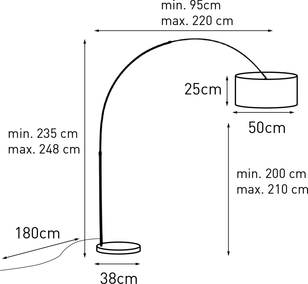 Candeeiro de Arco Moderno Preto com Base de Mármore e Abajur Bouclé Bege 50cm - XXL