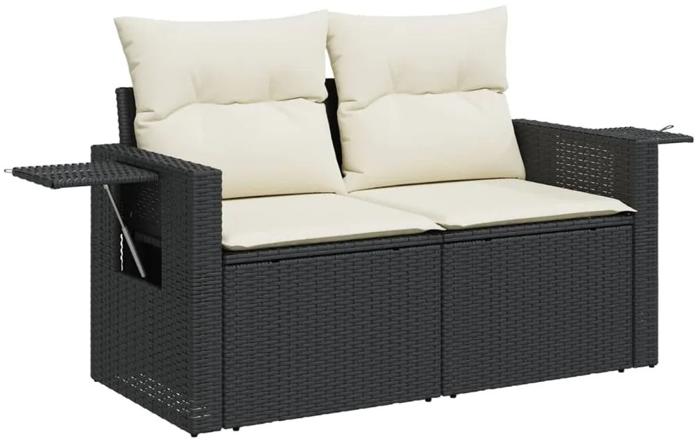 6 pcs conjunto sofás de jardim c/ almofadões vime PE preto