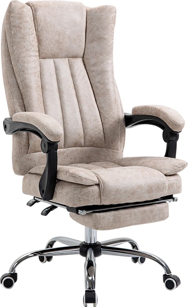 Vinsetto Cadeira de Escritório Giratória com Função de Reclinamento Apoio para Pés Poltrona Ajuste de Altura Cadeira de Mesa Microfibra Plástico Metal Nylon Bege+Preto+Prata 63 x 71 x 110-118 cm | Aosom Portugal