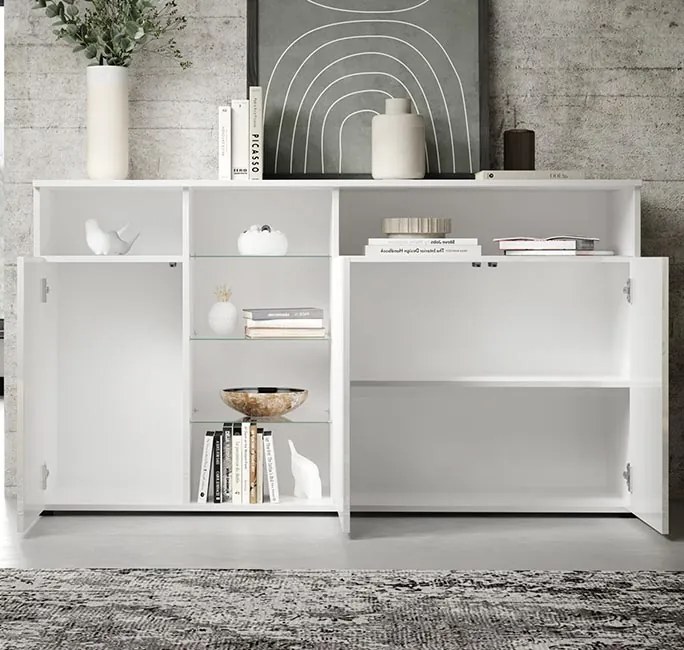 Aparador "Melinda" com Luzes LED - 150x82x40 cm - Branco Brilhante - D