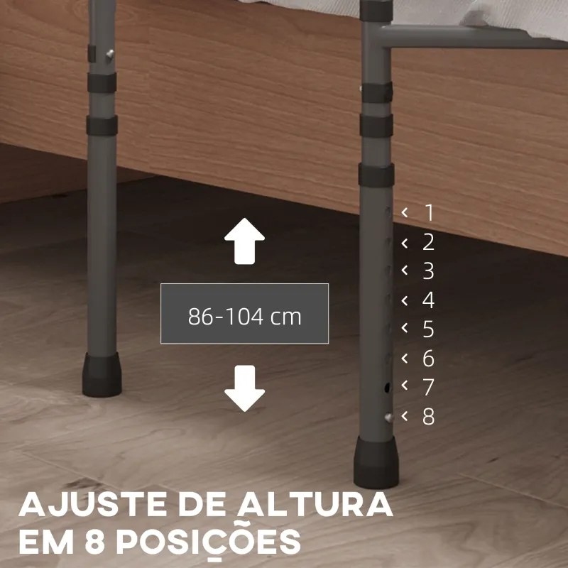 Grade para Cama de Adultos Guarda de Segurança para Cama com Altura Ajustável com Bolso de Armazenamento 71x61x86-104 cm Cinza