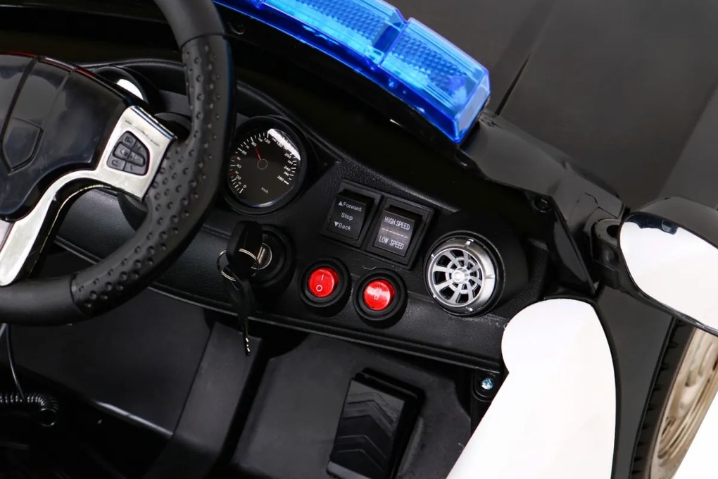Carro elétrico para Crianças Policia Super-Police 12V, Rodas Espuma EVA, Assento couro ecológico Preto