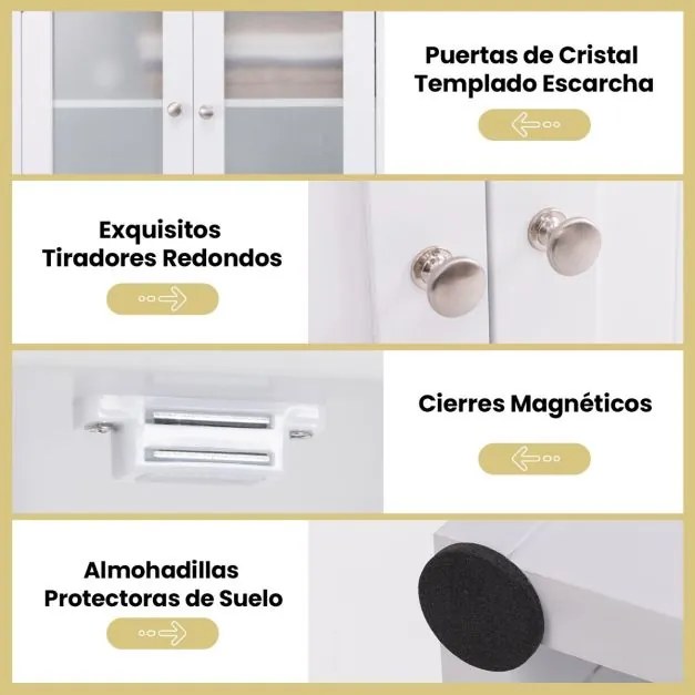Armário de casa de banho, cozinha 60 x 30 x 164 cm com portas de vidro fosco Estantes de cozinha Sala de estar Branco