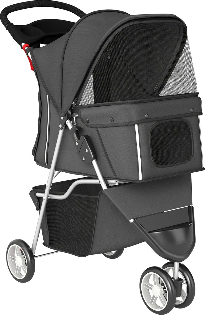 PawHut Carrinho para Cães Pequenos com Cesto de Arrumação Janelas em Rede e Cinto de Segurança 77x44x102 cm Cinzento Escuro | Aosom Portugal