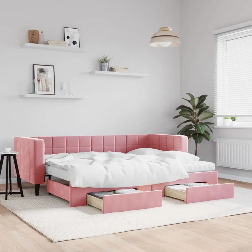 vidaXL Sofá-cama com gavetão e gavetas 80x200 cm veludo rosa