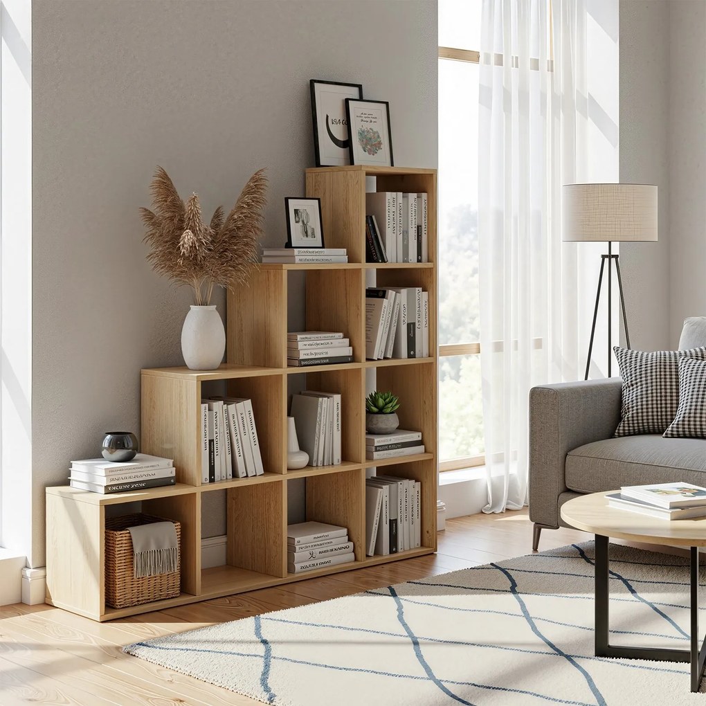 Estante com compartimentos abertos para sala de estar, escritório 29 x 129,5 x 129,5 cm bege