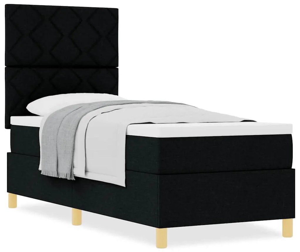 Cama Box Spring com Colchão Preta 80x200 cm Tecido