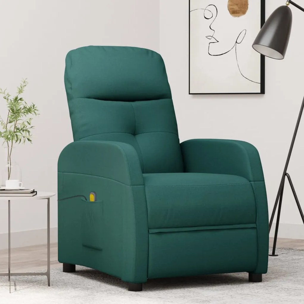 vidaXL Poltrona de massagens tecido verde-escuro