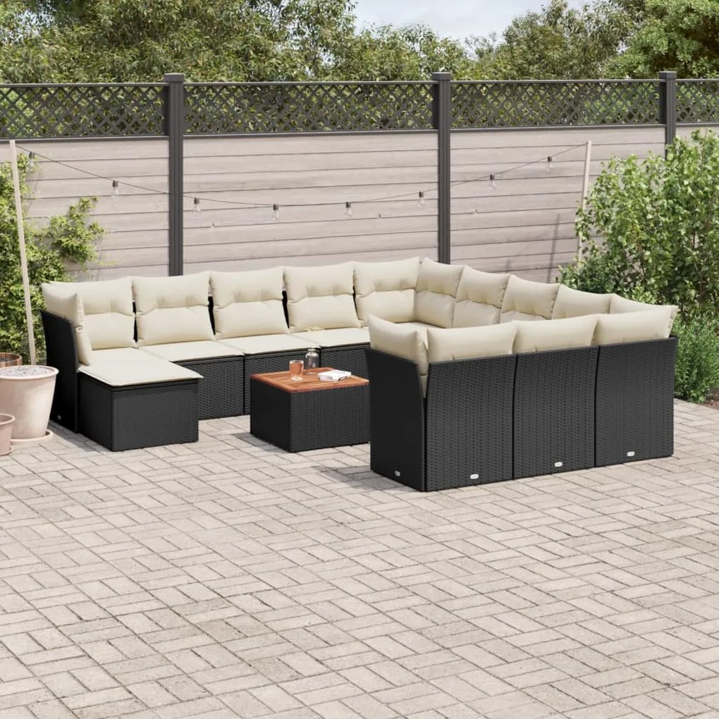 13 pcs conjunto de sofás de jardim com almofadões vime PE preto