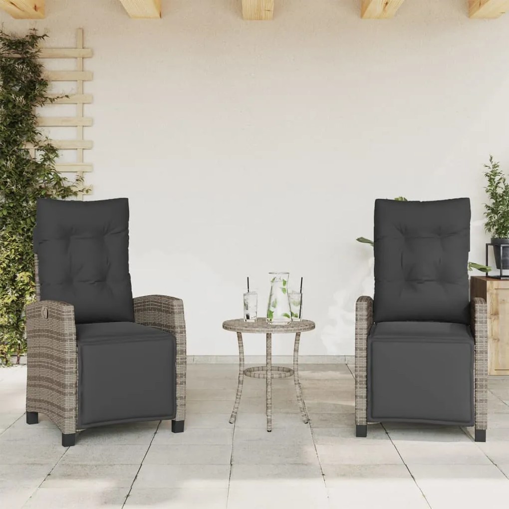 Cadeiras jardim reclináveis 2 pcs c/ apoio de pés vime PE cinza