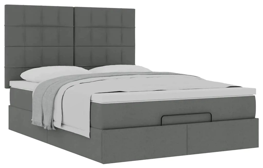 Estrutura de cama otomana com colchão 140x190cm cinzento escuro