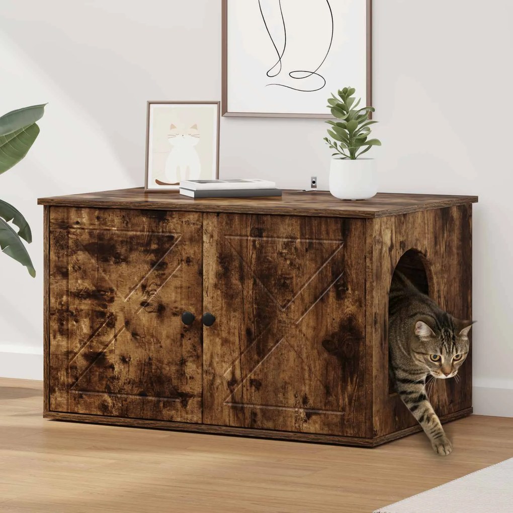 vidaXL Casa para Gatos Carvalho Defumado 85 x 55 x 50 cm