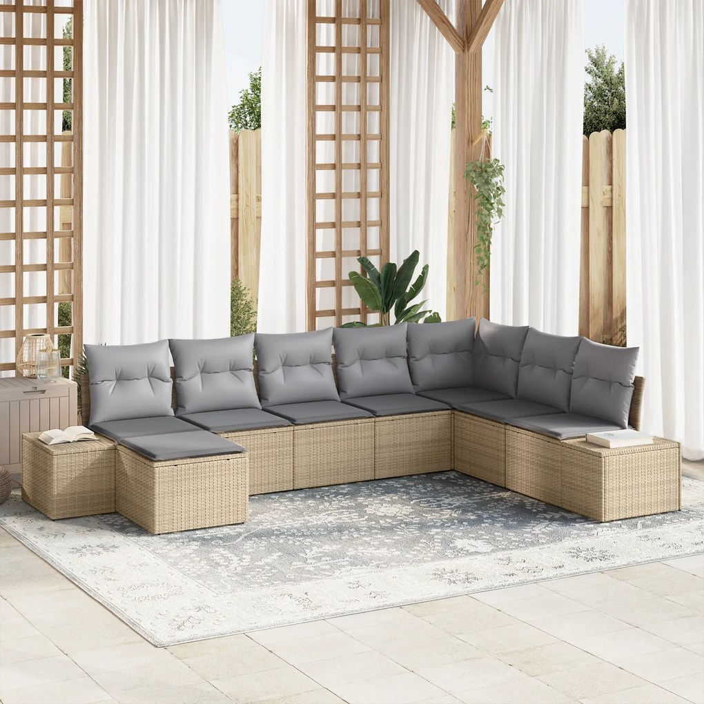 vidaXL Conjunto de Sofá de Jardim de 8 peças com almofadas em bege de rattan polimérico
