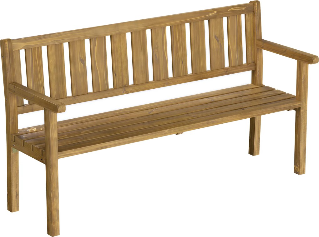 Outsunny Banco de jardim 3 lugares resistente às intempéries, banco de madeira com encosto e apoios de braço, assento de madeira suportando 360 kg Teca | Aosom Portugal