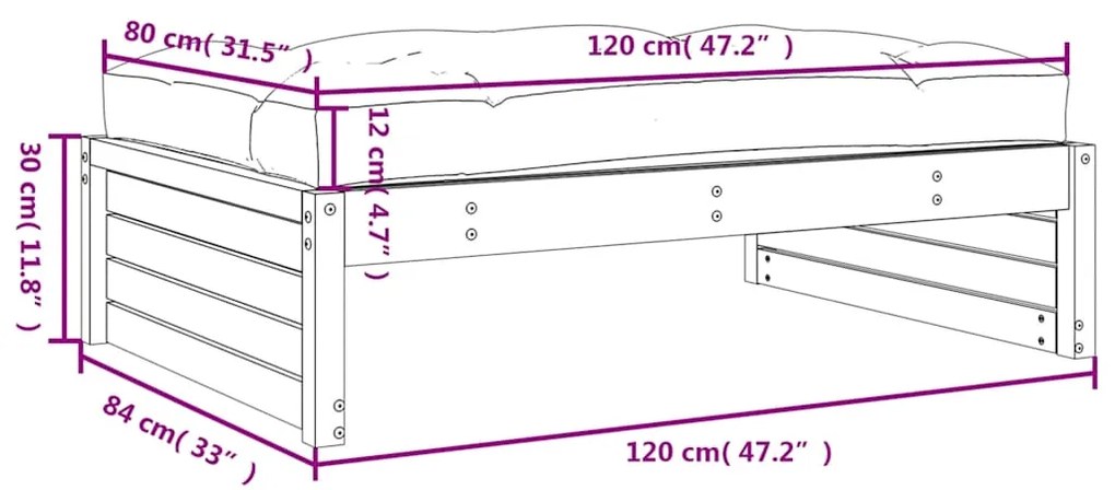 Apoio de pés para jardim 120x80 cm pinho impregnado