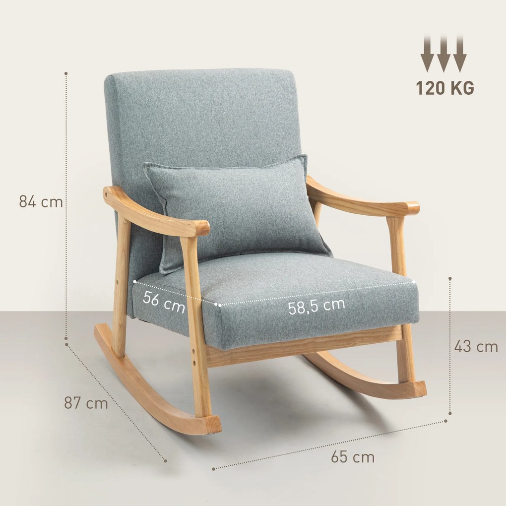 Poltrona Baloiço Moderna Poltrona de Amamentação com Almofada Lombar e Base de Madeira 65x87x84 cm Cinza Claro