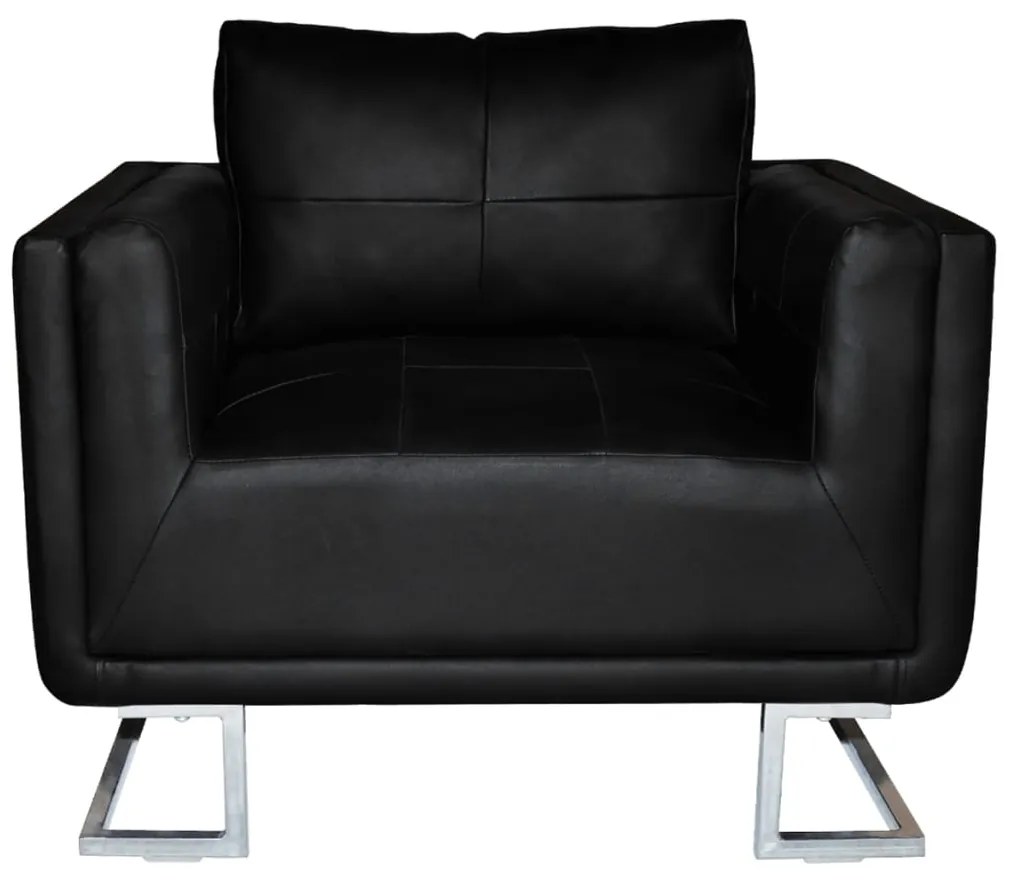 Poltrona cubo com pés cromados couro artificial preto