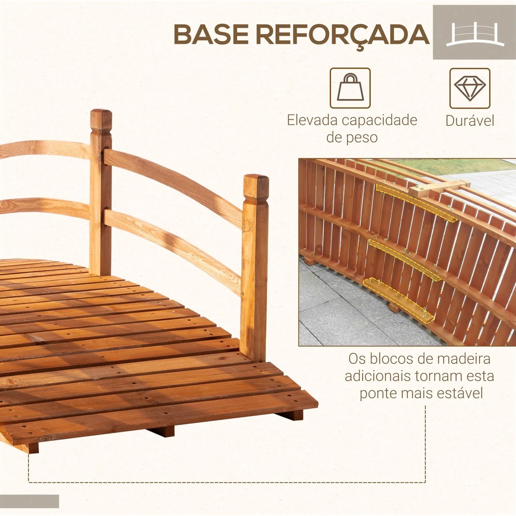 Outsunny Ponte de Madeira com Corrimão Ponte de Jardim para Decoração