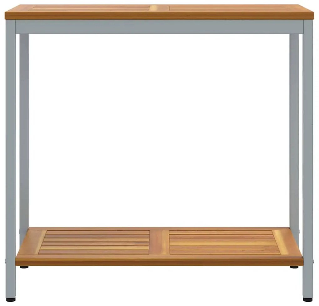 Mesa de Exterior Natural e Cinza 35x80x75 cm em Madeira Sólida e Aço