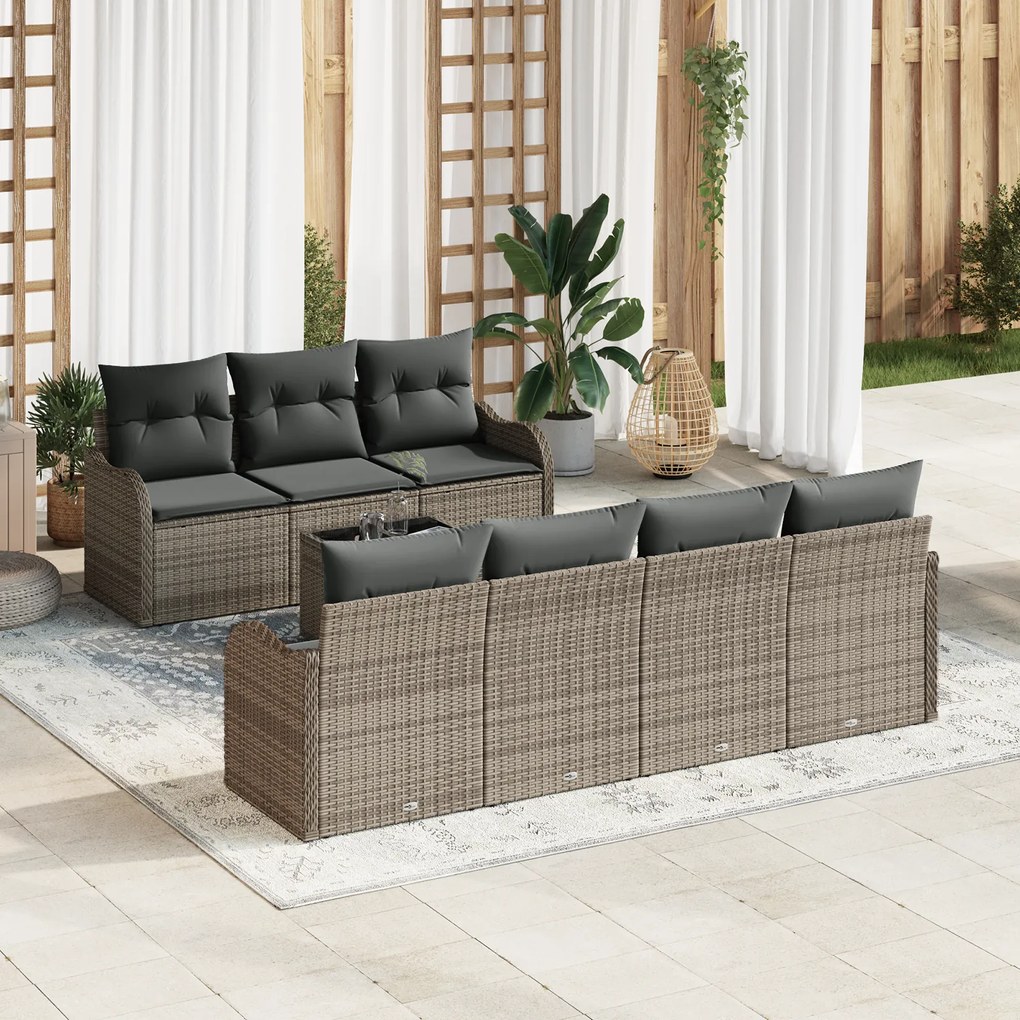 Conjunto de Sofá de Jardim de 8 Peças com Almofadas Cinza Vime Sintéti