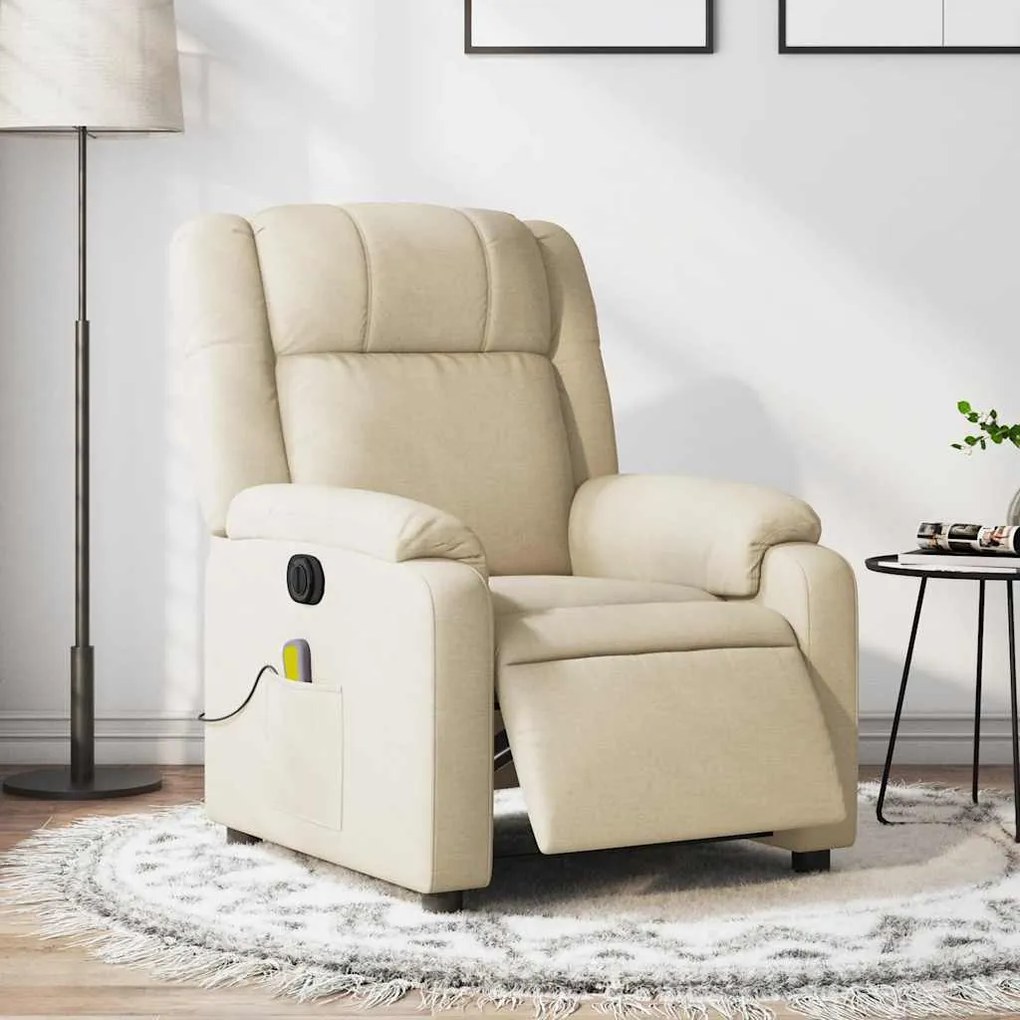 vidaXL Poltrona de massagens reclinável elétrica tecido creme