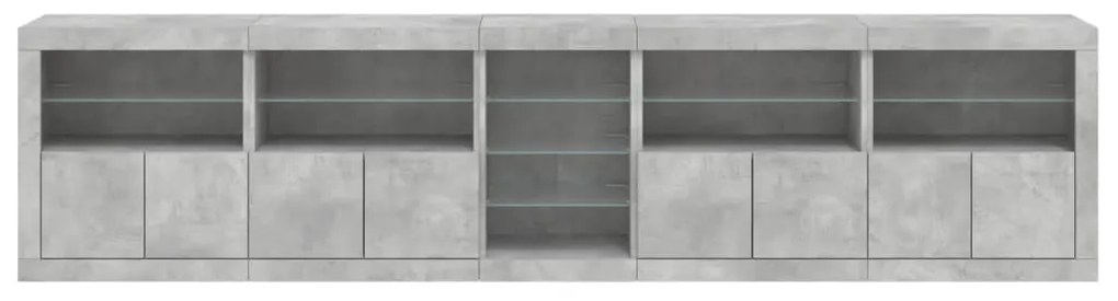 Aparador com luzes LED 283x37x67 cm cinzento cimento