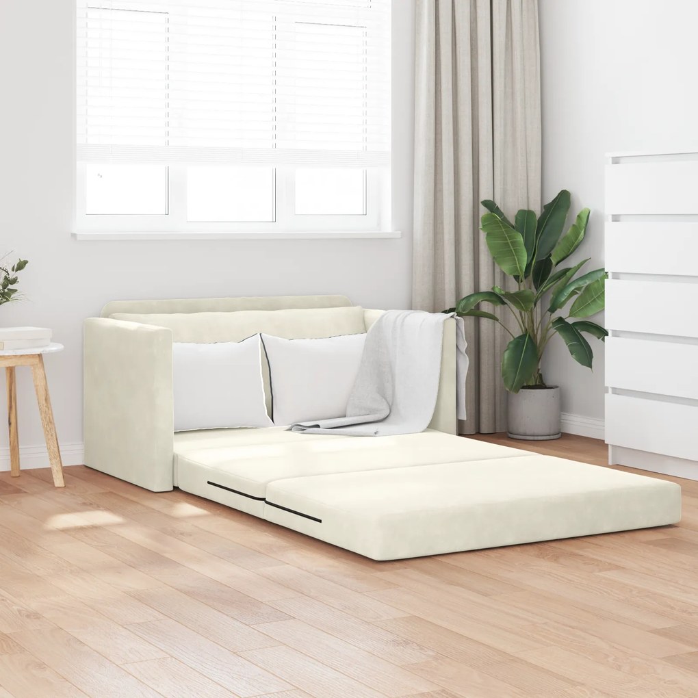 vidaXL Sofá-Cama de Chão 2 em 1 Creme 124x204x61 cm Veludo