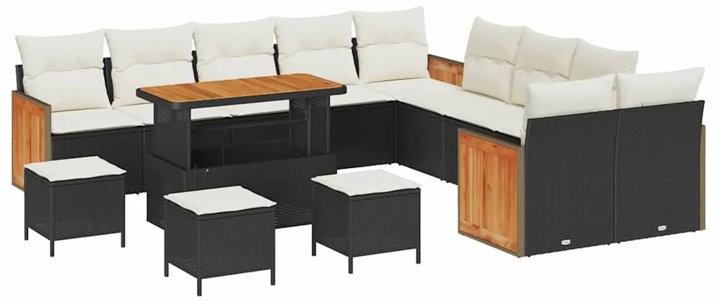 Conjunto de Sofá de Jardim vidaXL 14 peças com Almofadas Preto Vime Si