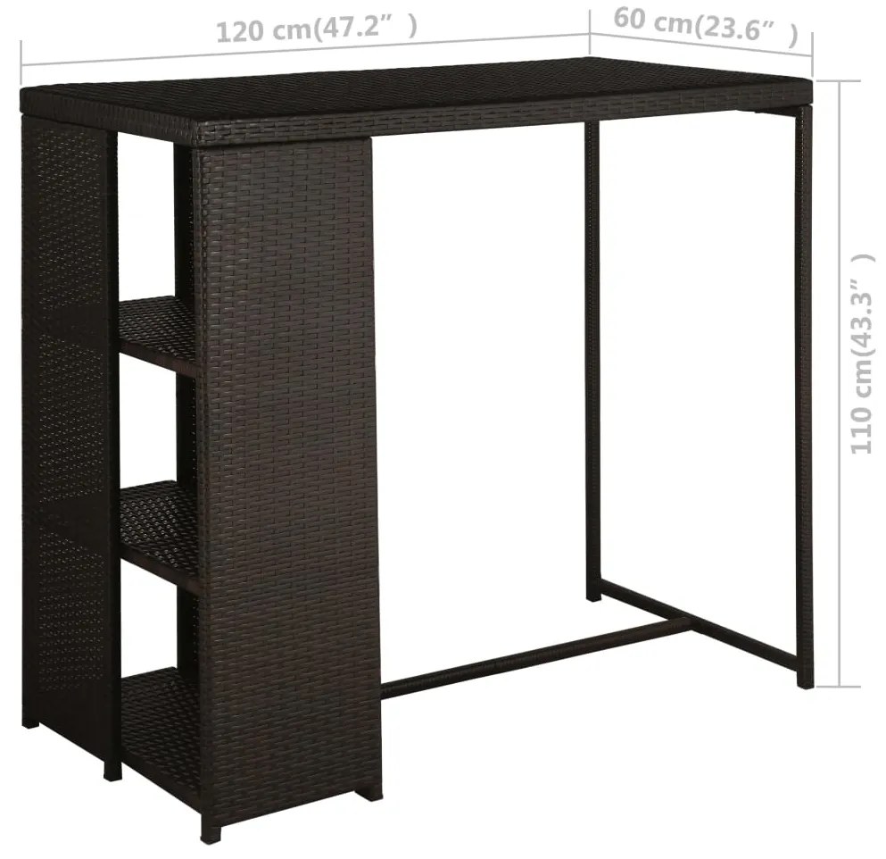 5 pcs conjunto de bar p/ jardim com almofadões vime PE castanho