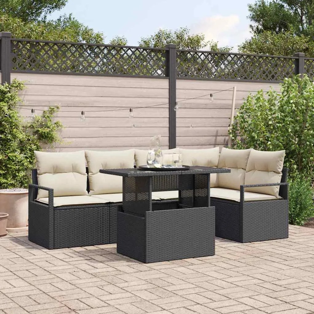 vidaXL Conjunto de Sofá de Jardim 6 pcs Preto e creme 100 x 55 x 73 cm