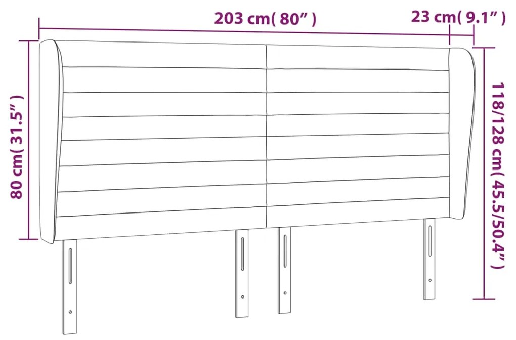 Cabeceira de cama c/ abas tecido 203x23x118/128 cm preto