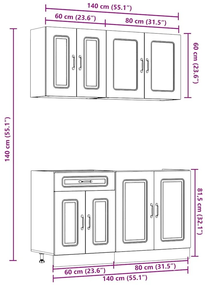 4 peças armário de cozinha conjunto Kalmar sonoma carvalho