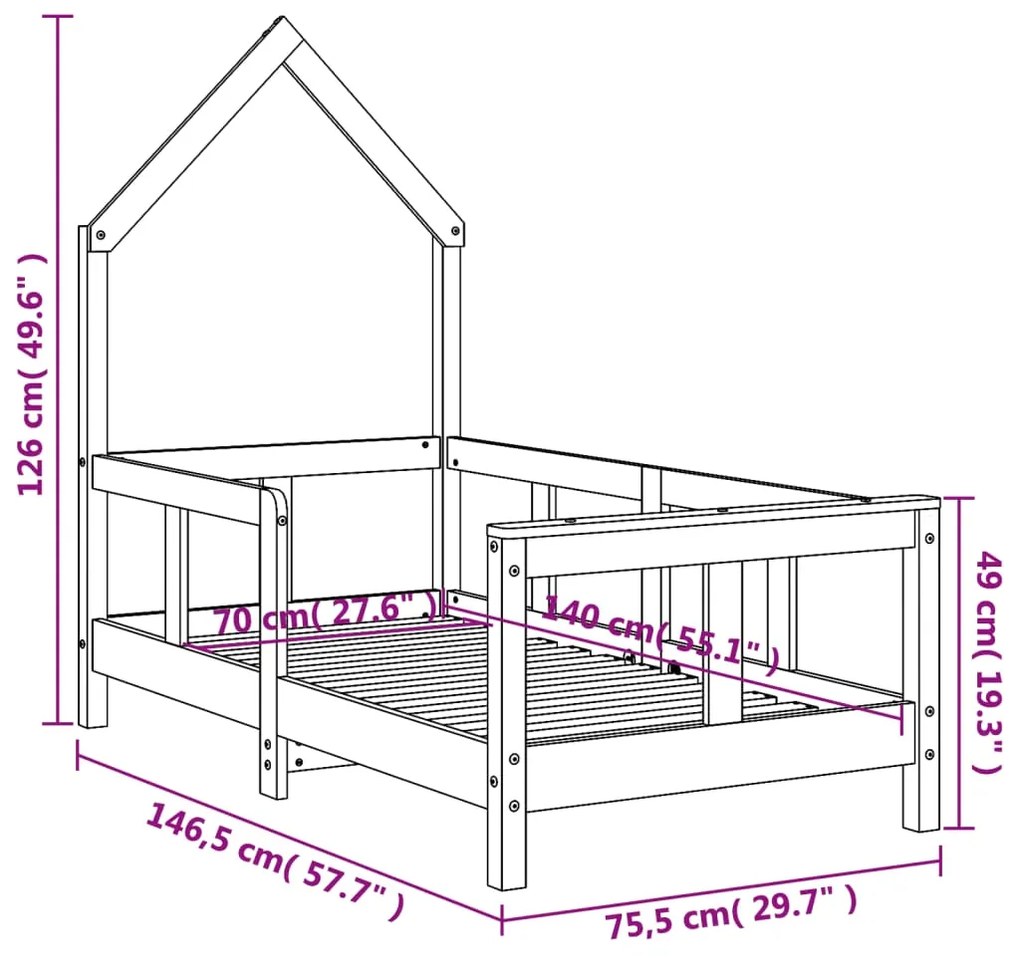 Estrutura de cama infantil 70x140 cm pinho maciço