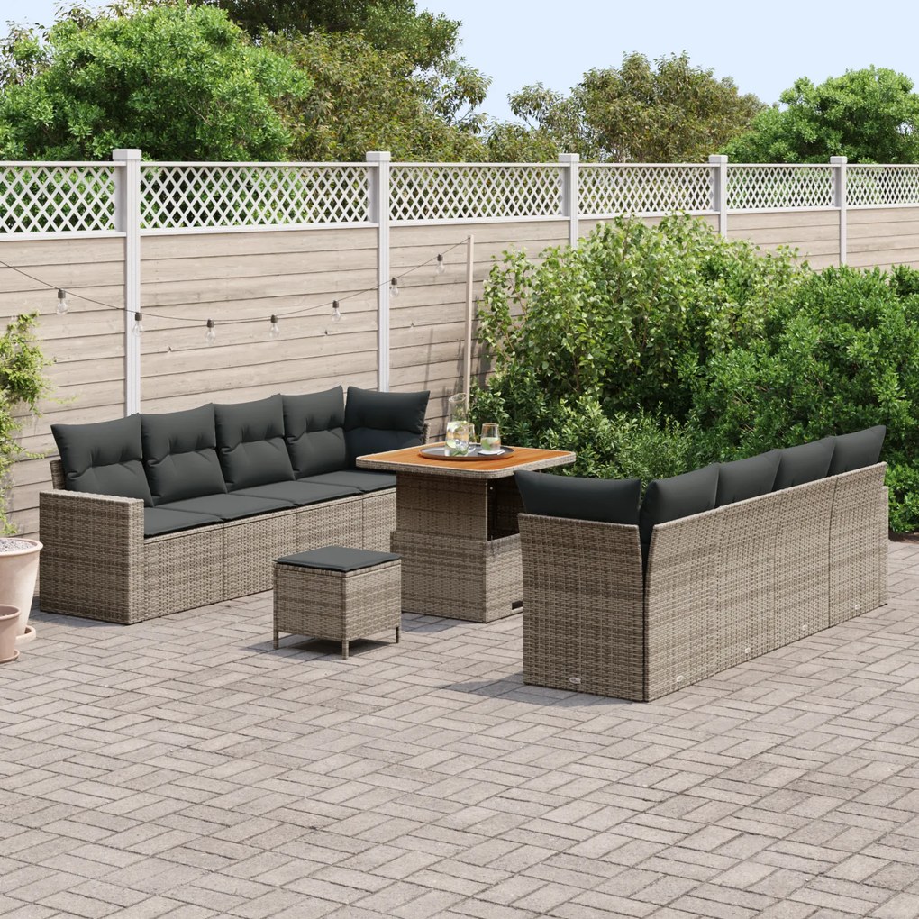 Conjunto de Sofás de Jardim vidaXL com Almofadas Cinza Rattan Poliéste