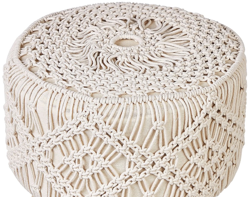Tamborete em algodão estilo macramé creme MANZAI Beliani