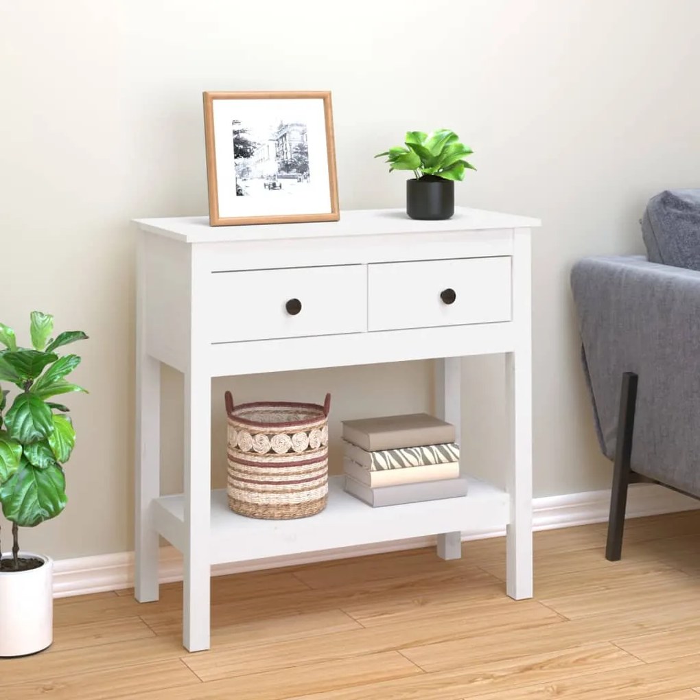 814620 vidaXL Mesa consola 75x35x75 cm pinho maciço branco
