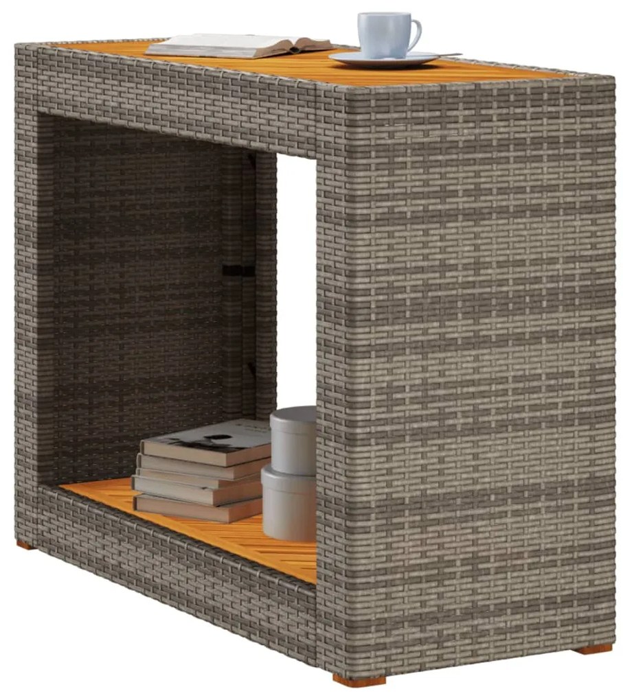 Mesa apoio jardim c/ tampo madeira 100x40x75cm vime PE cinzento