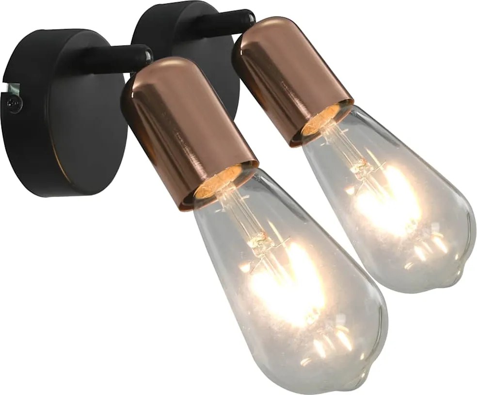 vidaXL Holofotes parede 2 pcs lâmpadas de incand. 2 W preto/cobre E27