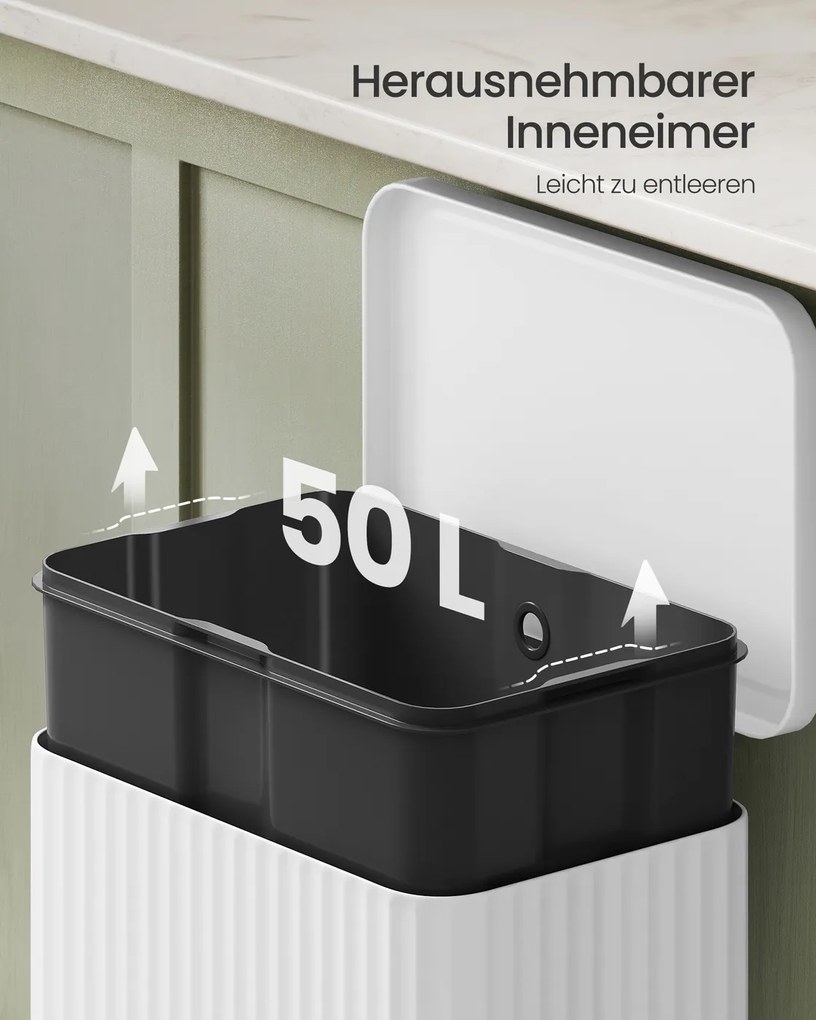 Caixote do lixo 50 L com pedal e fecho suave 40,3 x 33,6 x 62,5 cm Branco