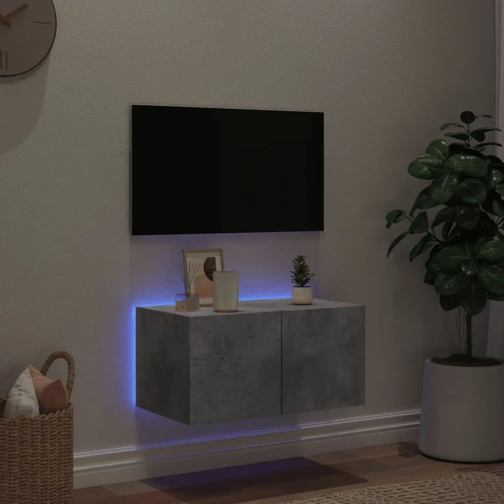 Móvel de parede p/ TV c/ luzes LED 60x35x31 cm cinza cimento