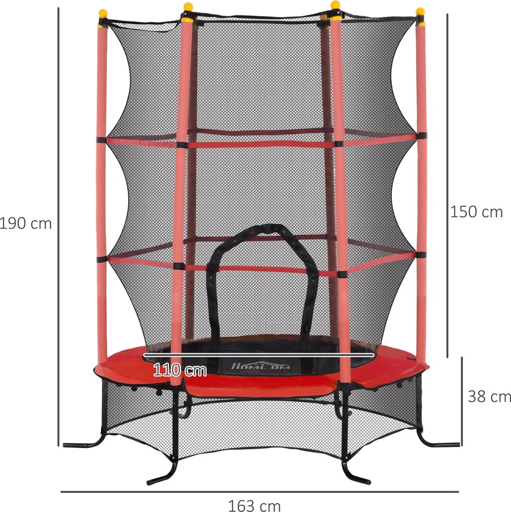 Trampolim infantil Ø 1,63 × 1,9 m de altura Rede de segurança Porta com fecho de correr Proteção para molas 6 postes almofadados Incluído Vermelho
