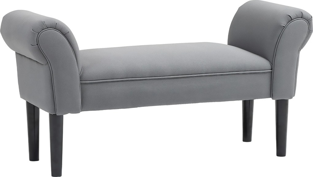 Banco de Pé de Cama Estofado em Linho Sintético com Pés de Madeira Braços e Assento Acolchoado Cinzento Escuro