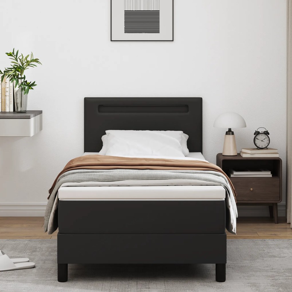 Cama Box vidaXL com Colchão Preta 90x200 cm de Couro Sintético, Cabece