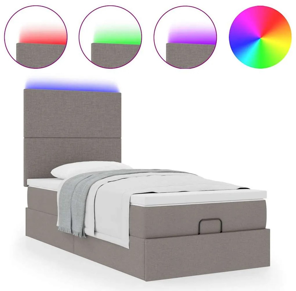 Estrutura de cama otomana com colchão tecido cinzento 100x200cm